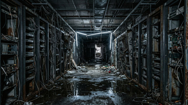 Abandoned and Flooded Post-Apocalyptic Server Room