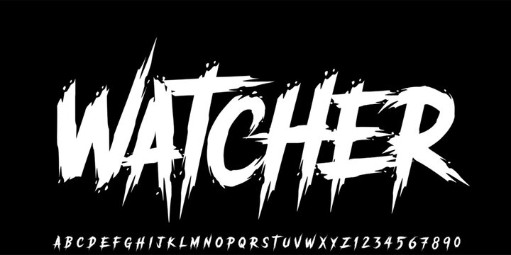 Wacther Brush handmade vector font, Rough and grunge alphabet, typography for movie, music, Halloween, and poster.   