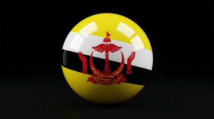 Naklejka premium 3D sphere representing the national flag of brunei darussalam isolated on black with national patriotism identity internet isolated background reflection corporate creative illustration