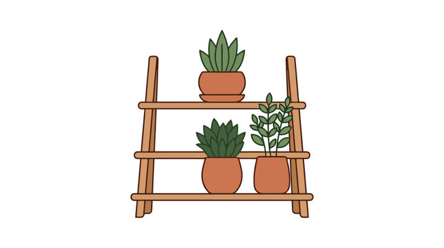 Three Potted Succulent Plants On Wooden Shelf.