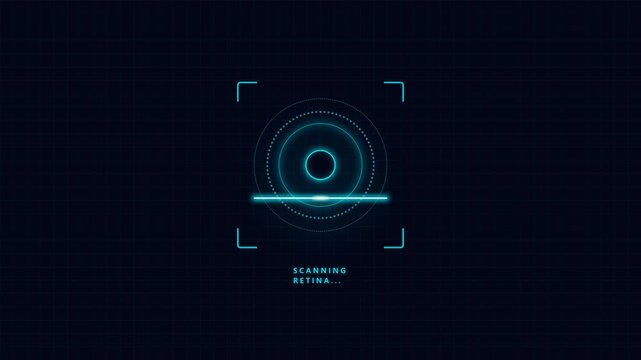 Futuristic HUD biometric retina scan animation verifying identity and granting access