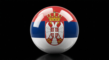 Naklejka premium Detailed 3D ball featuring the serbian national flag with horizontal red blue and white stripes and the official coat of arms with a double-headed eagle and crown national belgrade european