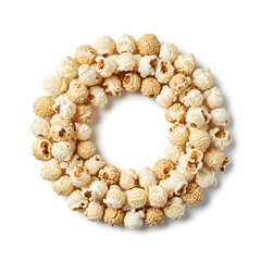 Obraz premium Creative circular ring frame made of mixed caramel and white popcorn isolated on white background