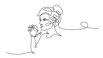 Watering can growing flower on head continuous one line drawing concept © berkahlineart