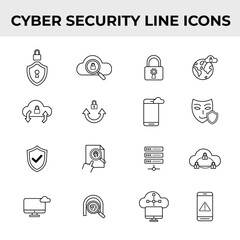 Fototapeta premium Professional Cyber Security Line Icons for Data Protection and Network Safety