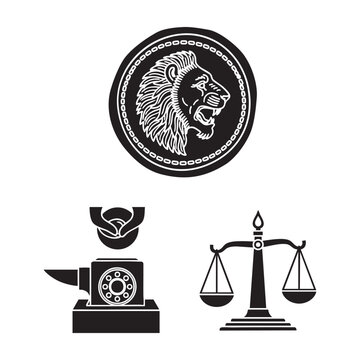 Ancient Lydian Coin Icons Electrum Stater Coin Die Scale Silhouette Vector Set