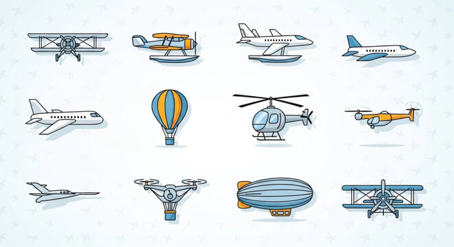 Collection of various aircraft and flying vehicles.