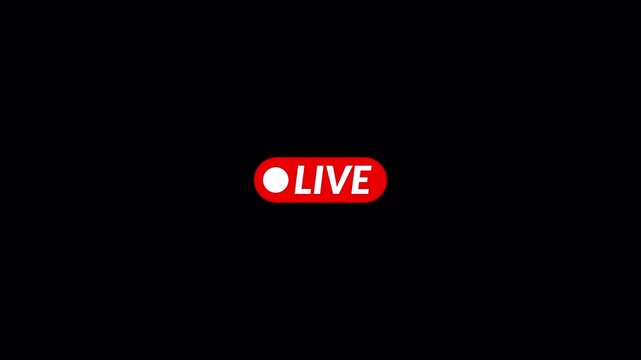  Live Button icon with transparent background in 4k, Live streaming icon animation with alpha channel, 4k Animated red button live streaming broadcast suitable for TV Shows, and social Live with alpha