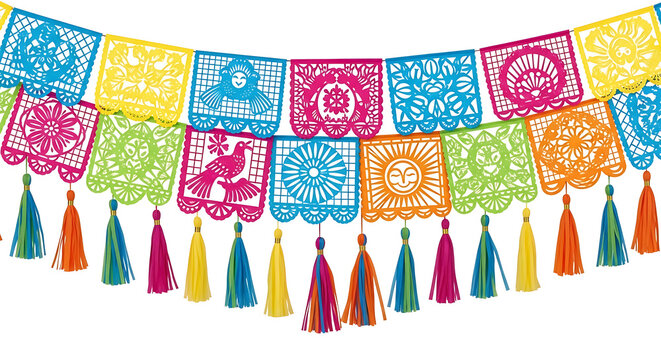 Traditional mexican papel picado banner with tassels decorations colorful cinco de mayo mexico 5 may festival holiday template poster banner download 2026 2027