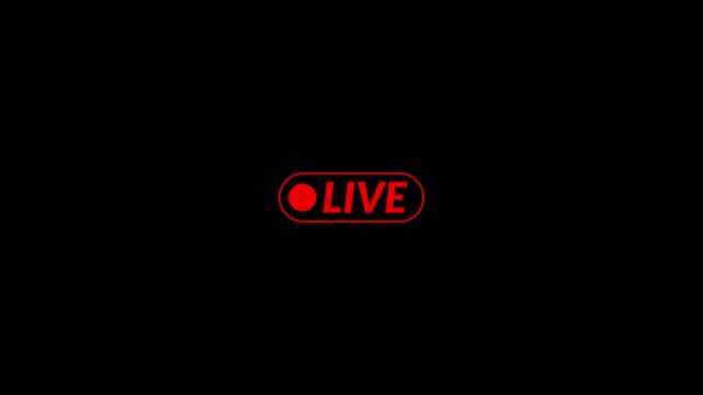  Live Button icon with transparent background in 4k, Live streaming icon animation with alpha channel, 4k Animated red button live streaming broadcast suitable for TV Shows, and social Live with alpha
