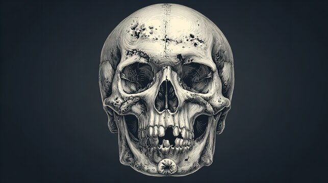 Detailed Illustration of Human Skull Depicting Anatomy and Bone Structure