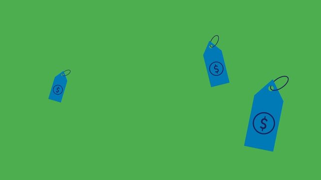 Rain of price tag falling down representing shopping day promotion, discount, sale, and consumer excitement concept