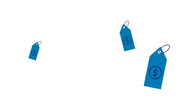 Rain of price tag falling down representing shopping day promotion, discount, sale, and consumer excitement concept