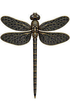 Vector Illustration of Black Color Japanese Irezumi Style Tattoo of Dragonfly