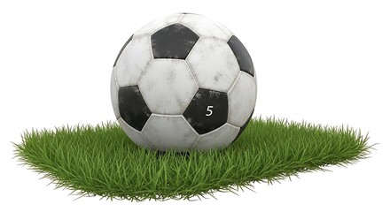 Fototapeta premium Soccer ball on green grass field.