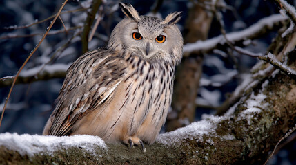 owl sitting on tree branch at night wildlife