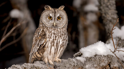 owl sitting on tree branch at night wildlife