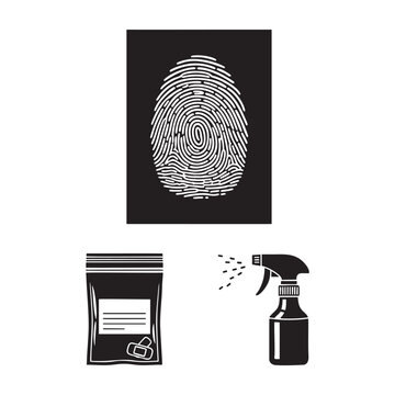 Forensic Science Icons Fingerprint Evidence Bag Luminol Spray Silhouette Vector