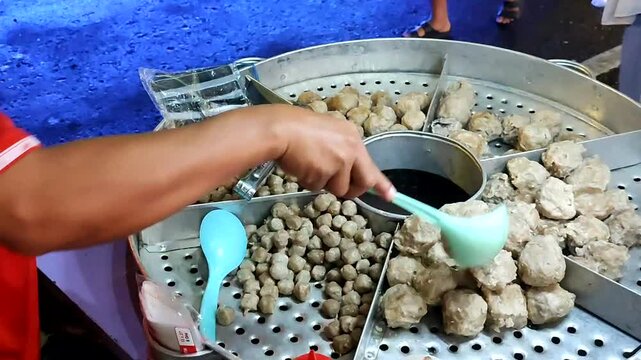 Bakso Pentol is Traditional Meat Ball From Indonesia. Traditional sellers serve buyers