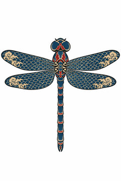 Vector Illustration of Japanese Irezumi Style Tattoo of Dragonfly