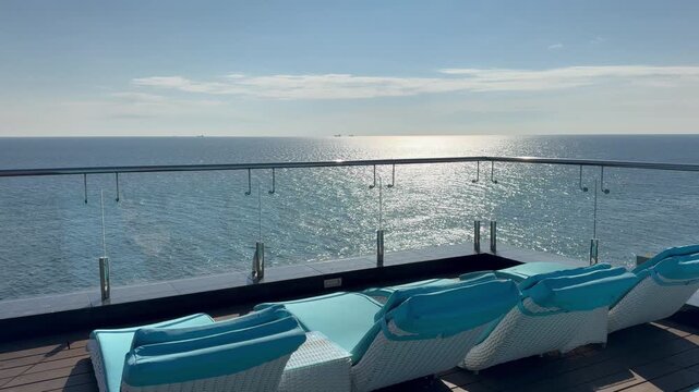 Sun loungers at the hotel overlooking the sea