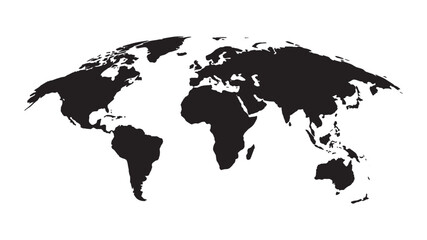World Map Silhouette with Curved Perspective. Black Flat Earth Map with All Continents and Oceans. Modern Minimal Geography Design. Flat Vector Illustration Isolated on White Background © Ahmed