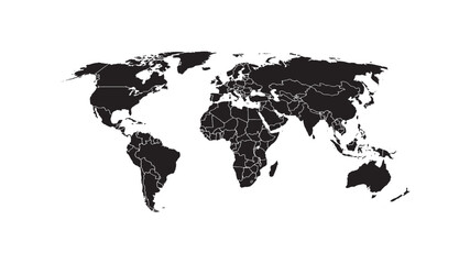 World Map Silhouette with Countries and Borders. Black Flat Earth Map with All Continents and Nations. Modern Minimal Design. Flat Vector Illustration Isolated on White Background © Ahmed