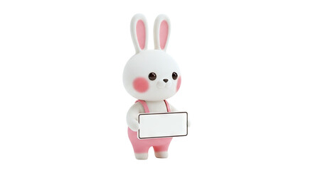 Obraz premium Cute 3D Bunny Holding a Blank Sign