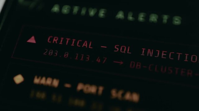 Critical security dashboard alerting to an active cyberattack