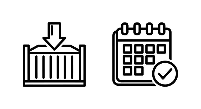 Container logistics loading and scheduled task completion icons with container