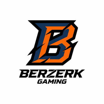 Berzerk Gaming logo features a stylized letter B with orange and blue colors and black outline on a white background with bold typography.