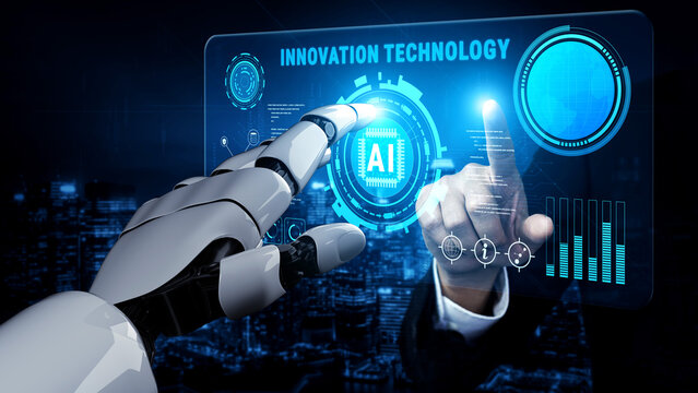 The core of innovation technology is Artificial Intelligence (AI). A concept of future AI development, machine learning, and business automation. Motif