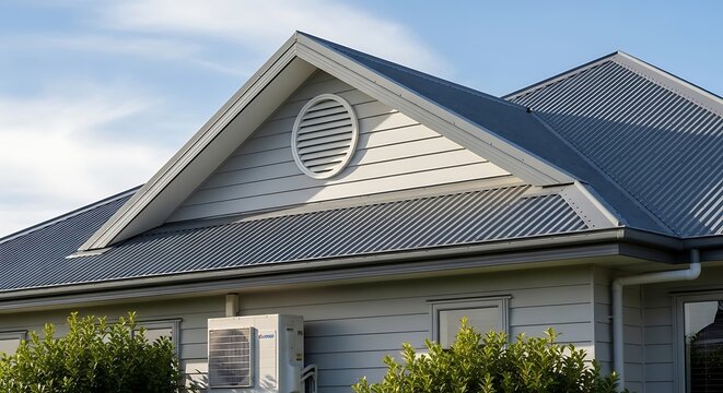 Modern house exterior with roof details.