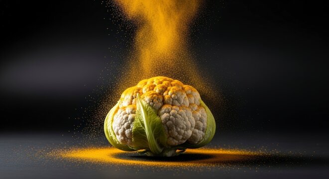 Burning cabbage on dark background.