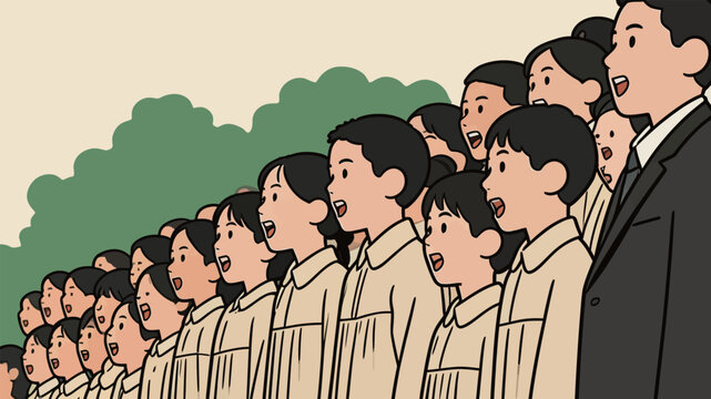 Group of children singing in chorus outdoors