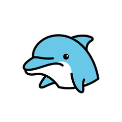 Obraz premium A cute, simple, cartoon-style illustration of a light blue dolphin with a black outline, facing left with its mouth slightly open.