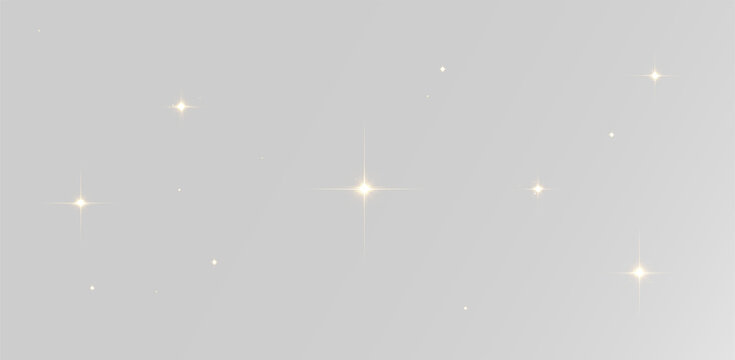 Realistic golden sparkling stars with soft twinkling light effects for festive decoration overlay