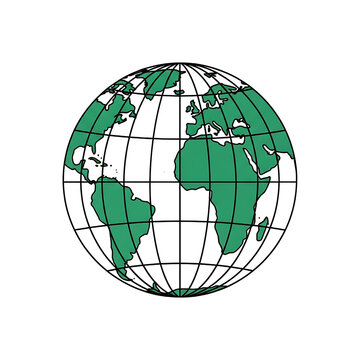 Green Globe Illustration with Grid Lines.