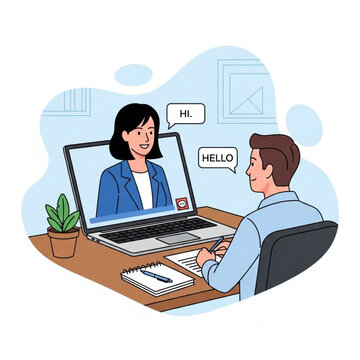 Man Video Calling Woman on Laptop.