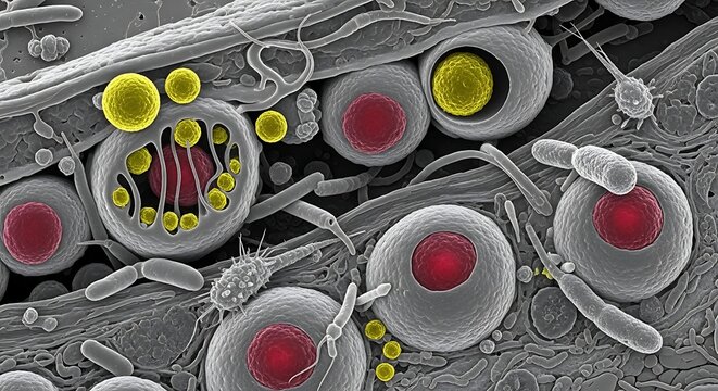 Microscopic view of cellular structures biology.