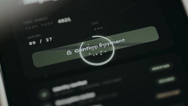Confirm Payment digital button with a large checkmark icon, secure payment concept