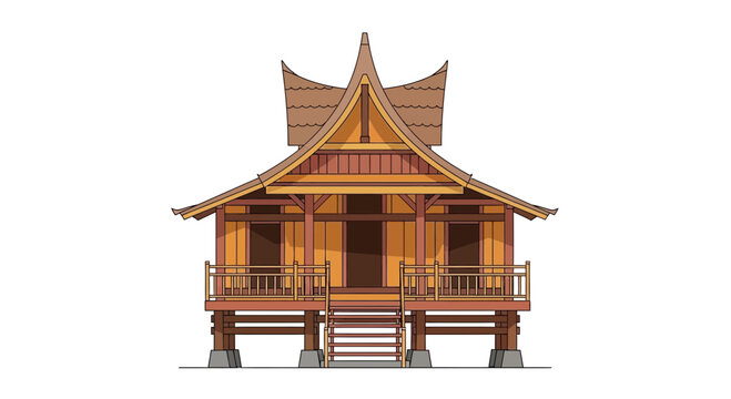 Traditional Minangkabau House, Indonesia, Vector Illustration, Isolated