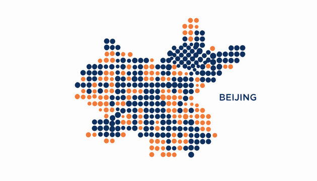 Map of Beijing China made of dots on white background