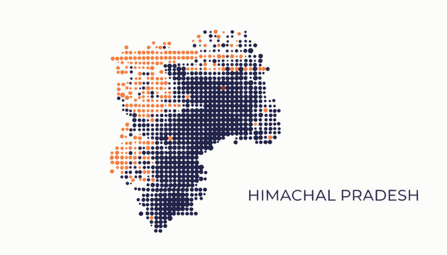 Himachal Pradesh Map Illustration with Orange and Blue Dots