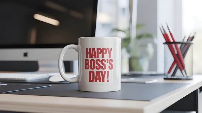 Happy Boss&rsquo;s Day Coffee Mug on Office Desk