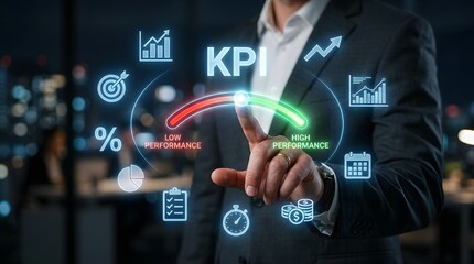 Fototapeta premium Monitoring Business Performance with Digital KPI Dashboard Interface.