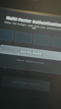 Screen requesting 6 digit verification code for Multi-factor Authentication, digital button Verify Code