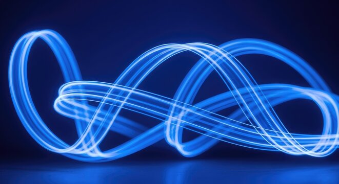 Abstract Blue Light Trails in Motion.