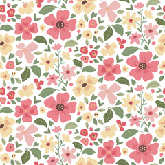 Fototapeta premium Modern vector floral seamless pattern. A colorful endless pattern of flowers and plants. Romantic design