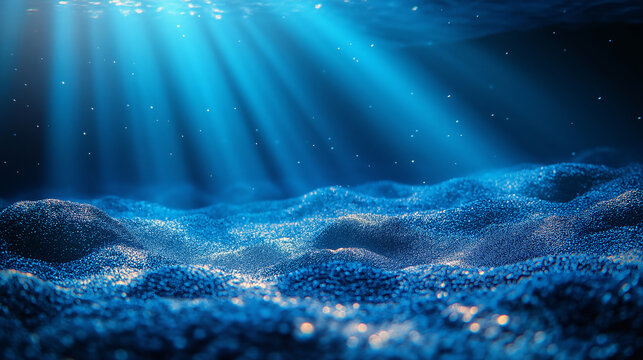 Abstract ocean floor with soft lighting and particles creating depth. 